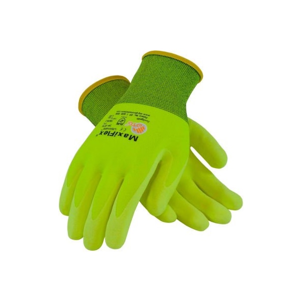 Pip Coated Gloves, Nitrile, Palm & Fingers, 4 Abrasion Level, Hi-Vis Yellow, S 34-874FY/S - main